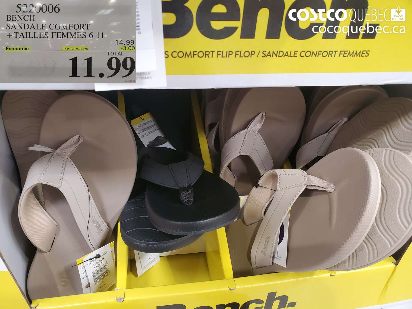 5220006 BENCH SANDALE COMFORT TAILLES FEMMES 6-11 ($3.00 INSTANT SAVINGS EXPIRES ON 2026-06-28) $11.99