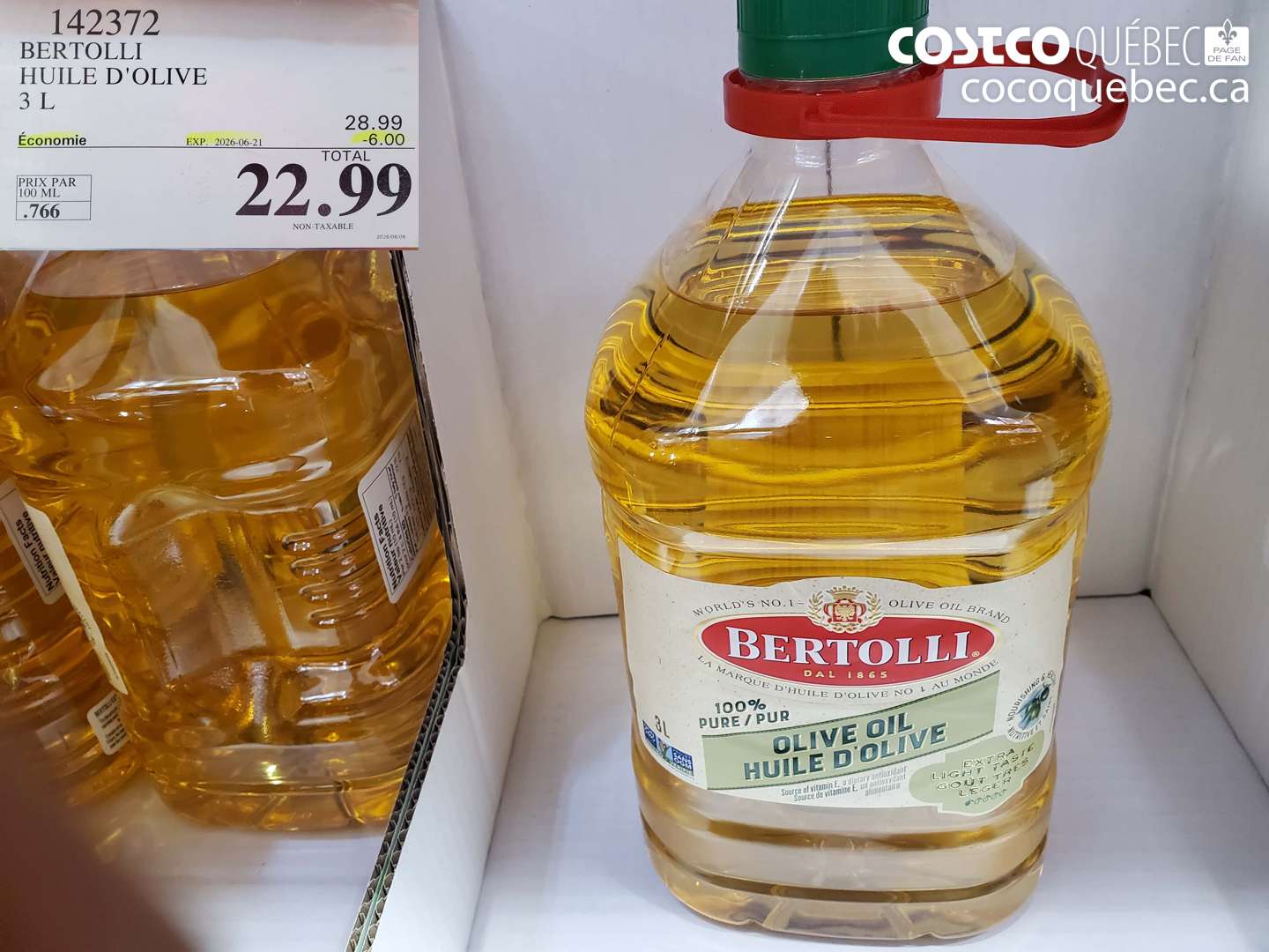 142372 BERTOLLI HUILE D'OLIVE 3 L ($6.00 INSTANT SAVINGS EXPIRES ON 2026-06-21) $22.99