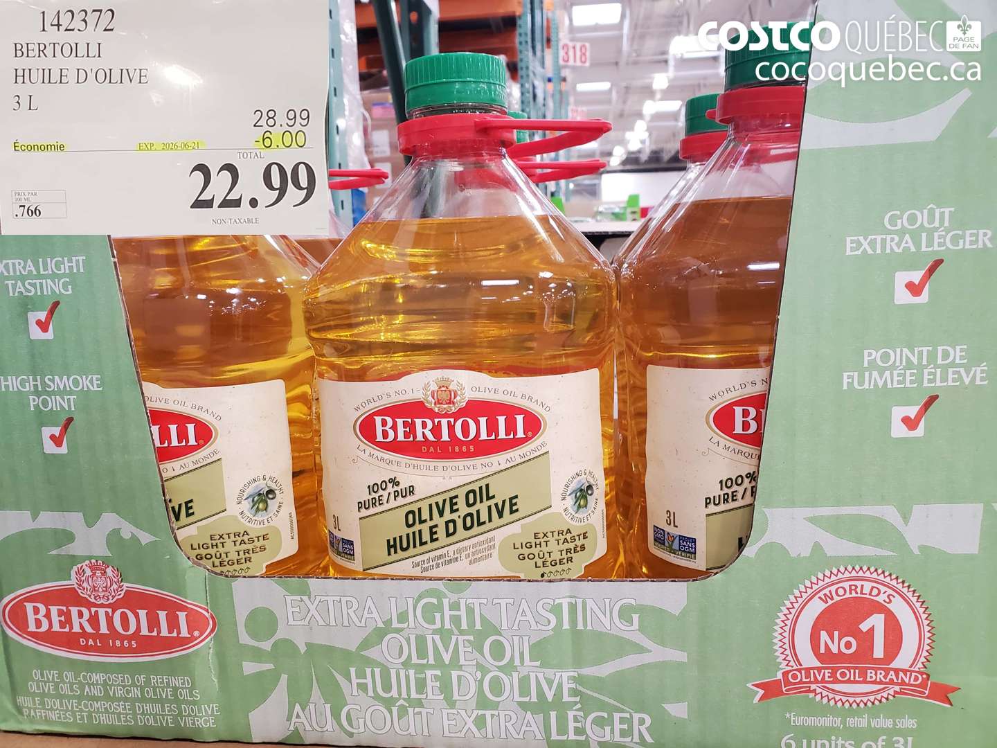 142372 BERTOLLI HUILE D'OLIVE 3 L ($6.00 INSTANT SAVINGS EXPIRES ON 2026-06-21) $22.99