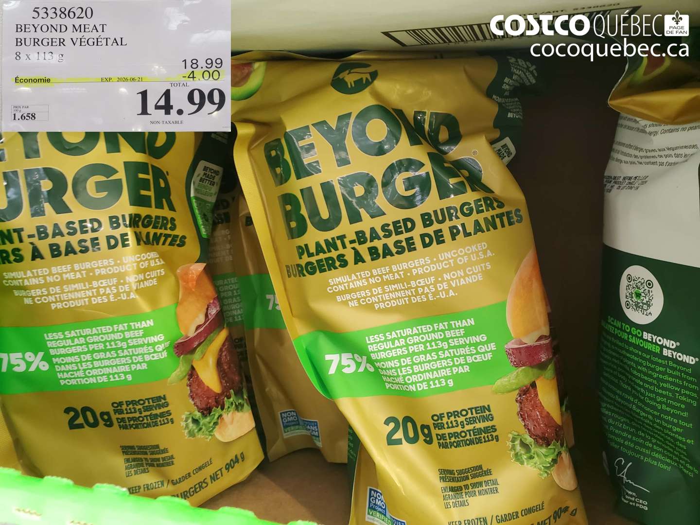 5338620 BEYOND MEAT BURGER VÉGÉTAL 8 X 113G ($4.00 INSTANT SAVINGS EXPIRES ON 2026-06-21) $14.99