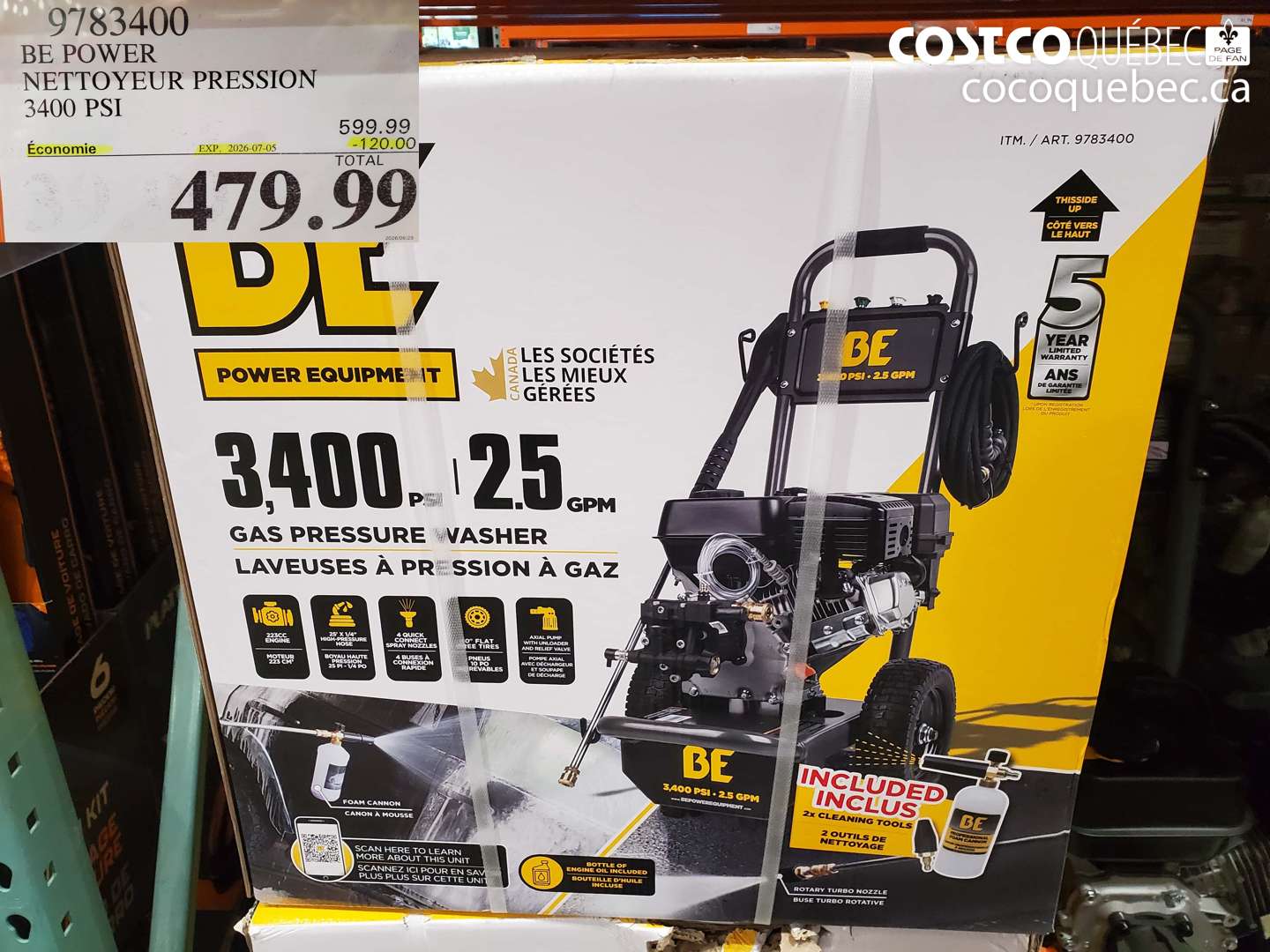 9783400 BE POWER NETTOYEUR PRESSION 3400 PSI ($120.00 INSTANT SAVINGS EXPIRES ON 2026-07-05) $479.99
