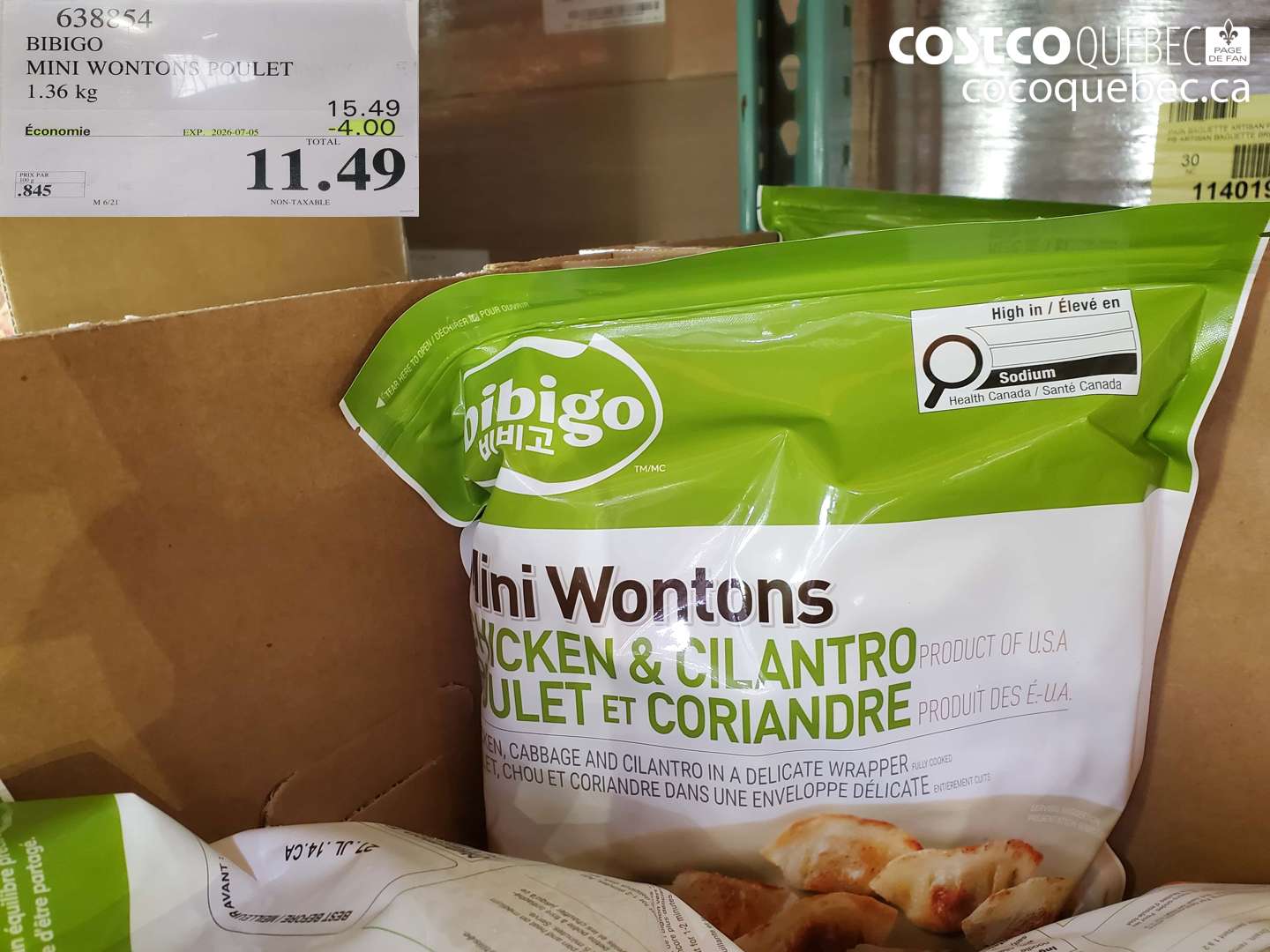 638854 BIBIGO MINI WONTONS POULET 1.36 KG ($4.00 INSTANT SAVINGS EXPIRES ON 2026-07-05) $11.49