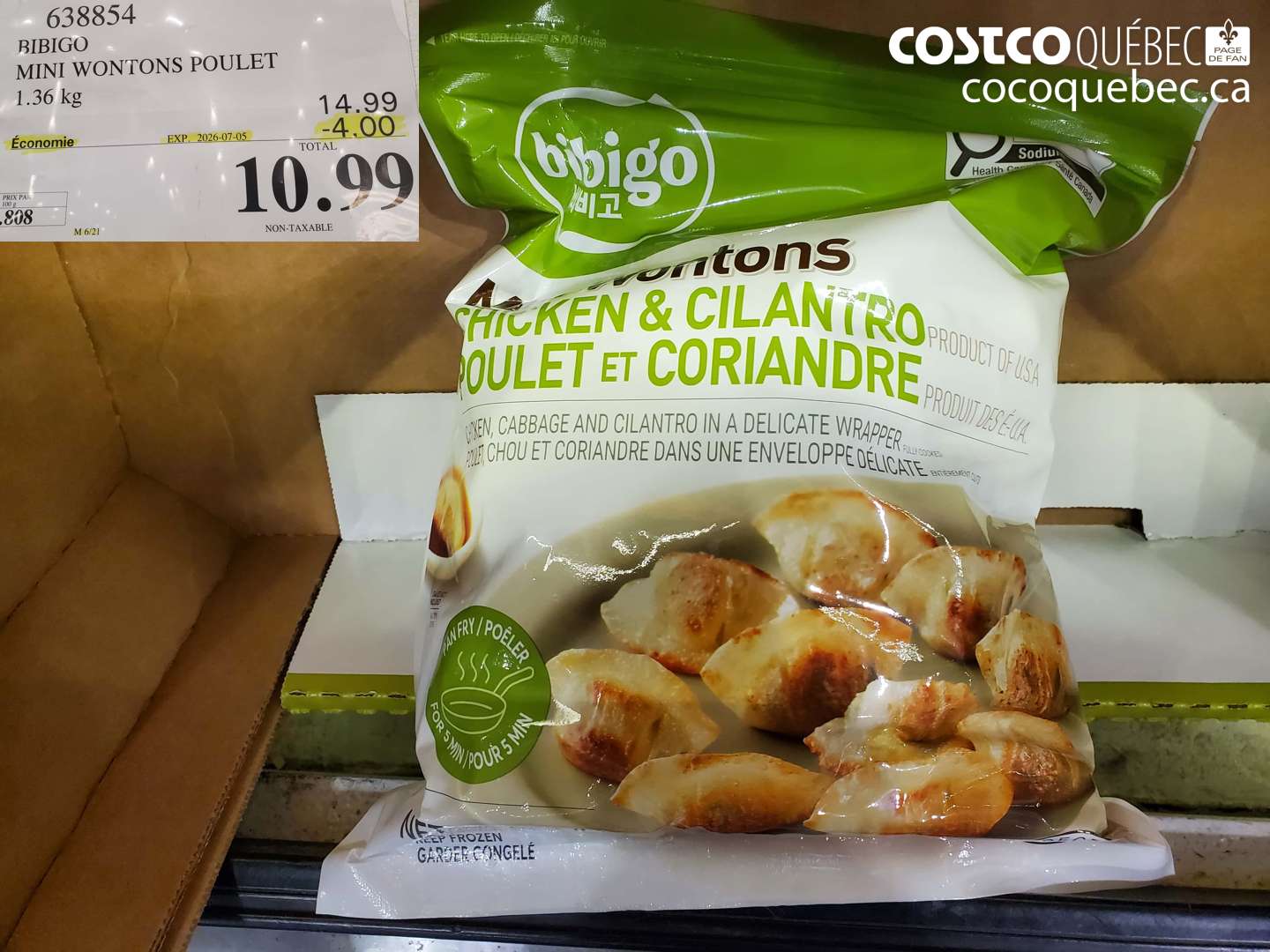 638854 BIBIGO MINI WONTONS POULET 1.36 KG ($4.00 INSTANT SAVINGS EXPIRES ON 2026-07-05) $10.99