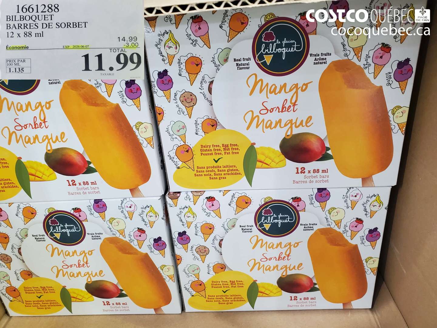 1661288 BILBOQUET BARRES DE SORBET 12 X 88 ML ($3.00 INSTANT SAVINGS EXPIRES ON 2026-06-07) $11.99
