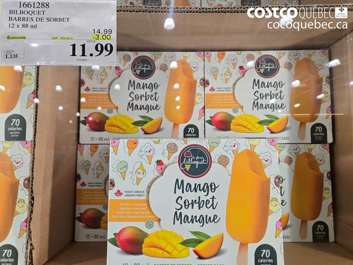 1661288 BILBOQUET BARRES DE SORBET 12 X 88 ML ($3.00 INSTANT SAVINGS EXPIRES ON 2026-06-21) $11.99
