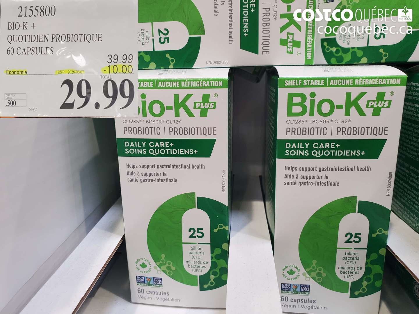 2155800 BIO-K + QUOTIDIEN PROBIOTIQUE 60 CAPSULES ($10.00 INSTANT SAVINGS EXPIRES ON 2026-06-07) $29.99