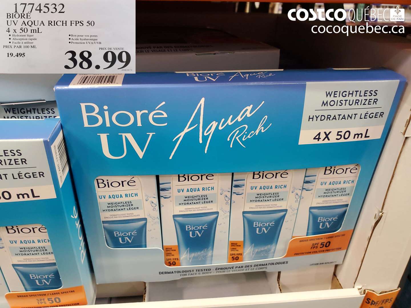 1774532 BIORE UV AQUA RICH FPS 50 4 X 50 ML $38.99