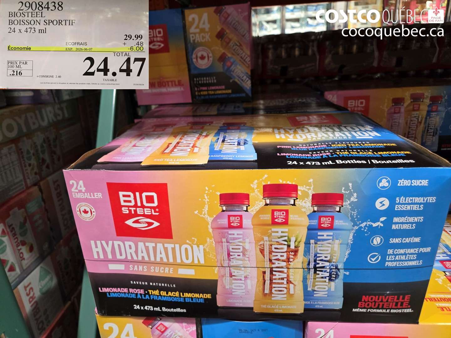 2908438 BIOSTEEL BOISSON SPORTIF 24 X 473 ML ($6.00 INSTANT SAVINGS EXPIRES ON 2026-06-07) $24.47