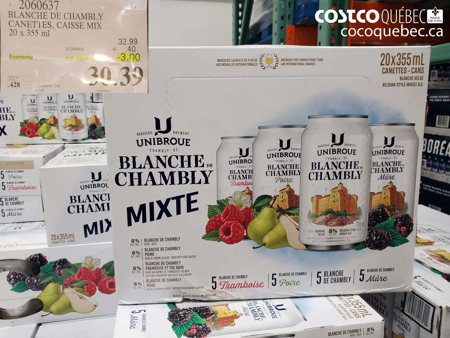 2060637 BLANCHE DE CHAMBLY CANETTES, CAISSE MIX 20 X 355 ML ($3.00 INSTANT SAVINGS EXPIRES ON 2026-07-06) $30.39