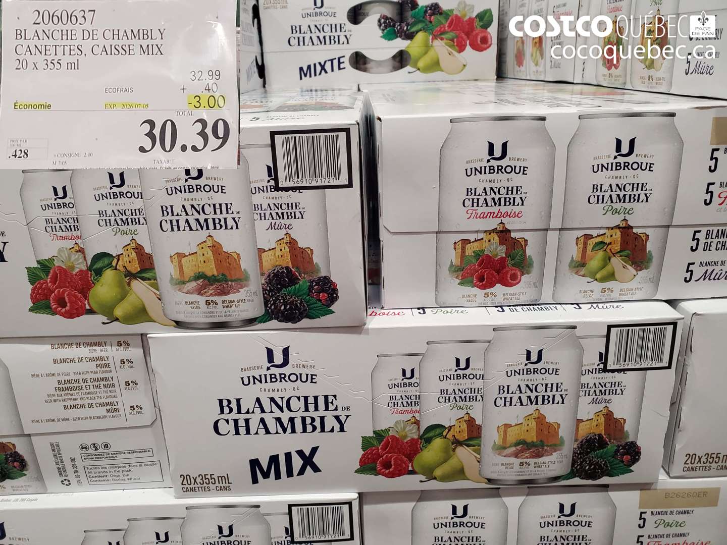 2060637 BLANCHE DE CHAMBLY CANETTES, CAISSE MIX 20 X 355 ML ($3.00 INSTANT SAVINGS EXPIRES ON 2026-07-05) $30.39