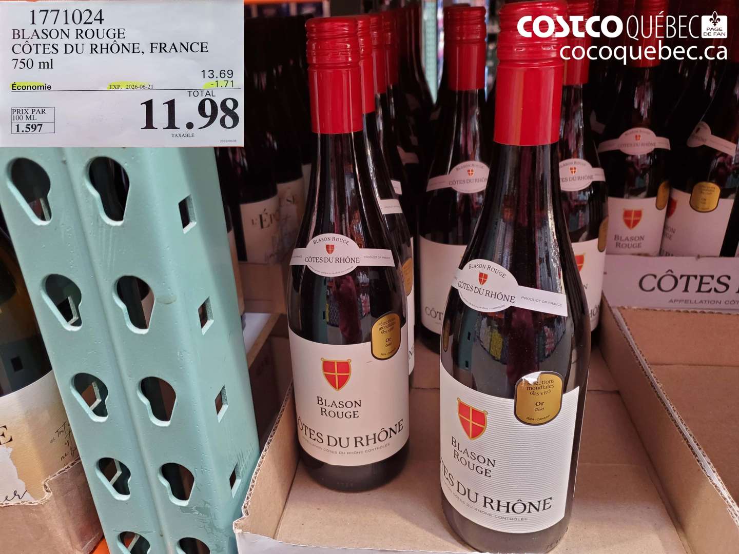 1771024 BLASON ROUGE CÔTES DU RHÔNE, FRANCE 750 ML ($1.71 INSTANT SAVINGS EXPIRES ON 2026-06-21) $11.98