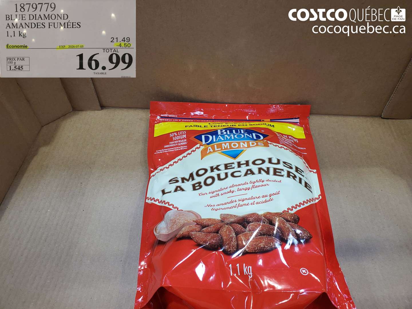 1879779 BLUE DIAMOND AMANDES FUMÉES 1.1 KG ($4.50 INSTANT SAVINGS EXPIRES ON 2026-07-05) $16.99