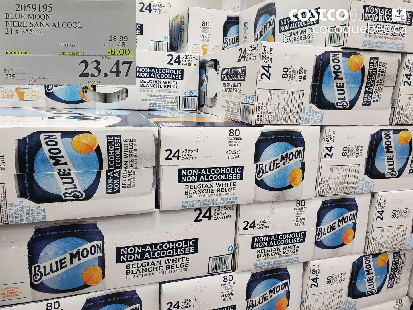 2059195 BLUE MOON BIÈRE SANS ALCOOL 24 X 355 ML ($6.00 INSTANT SAVINGS EXPIRES ON 2026-07-05) $23.47