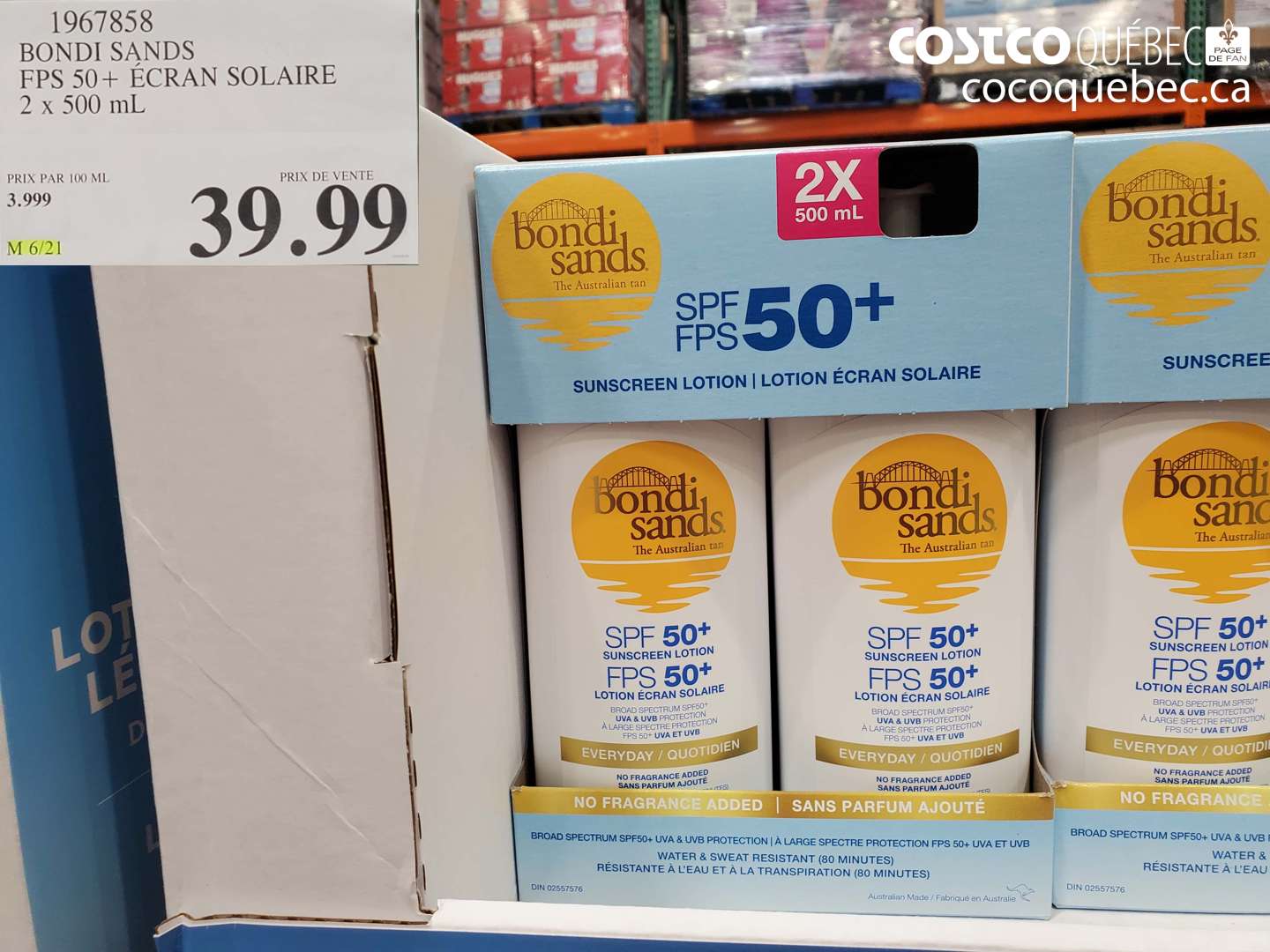 1967858 BONDI SANDS FPS 50+ ÉCRAN SOLAIRE 2 X 500 ML $39.99