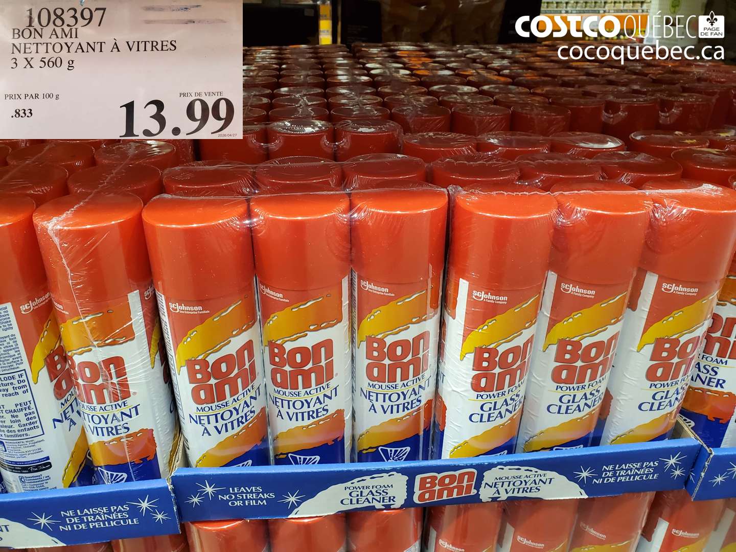 108397 BON AMI NETTOYANT À VITRES 3 X 560 G $13.99
