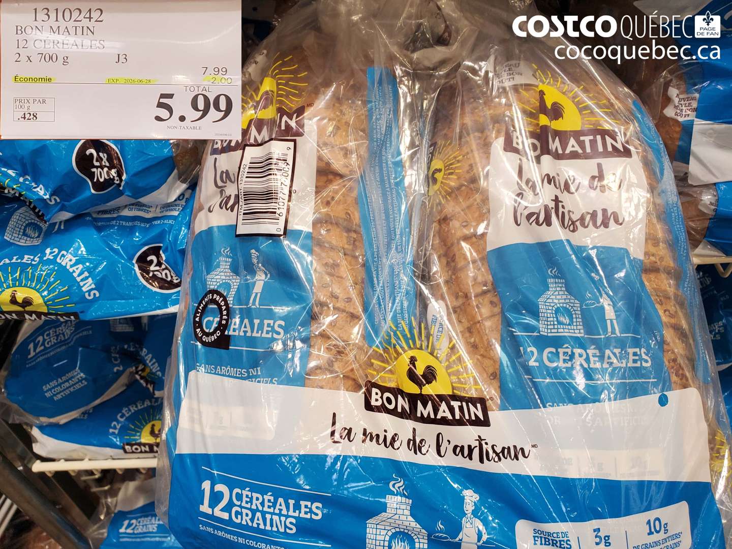 1310242 BON MATIN 12 CÉRÉALES 2 X 700 G ($2.00 INSTANT SAVINGS EXPIRES ON 2026-06-28) $5.99