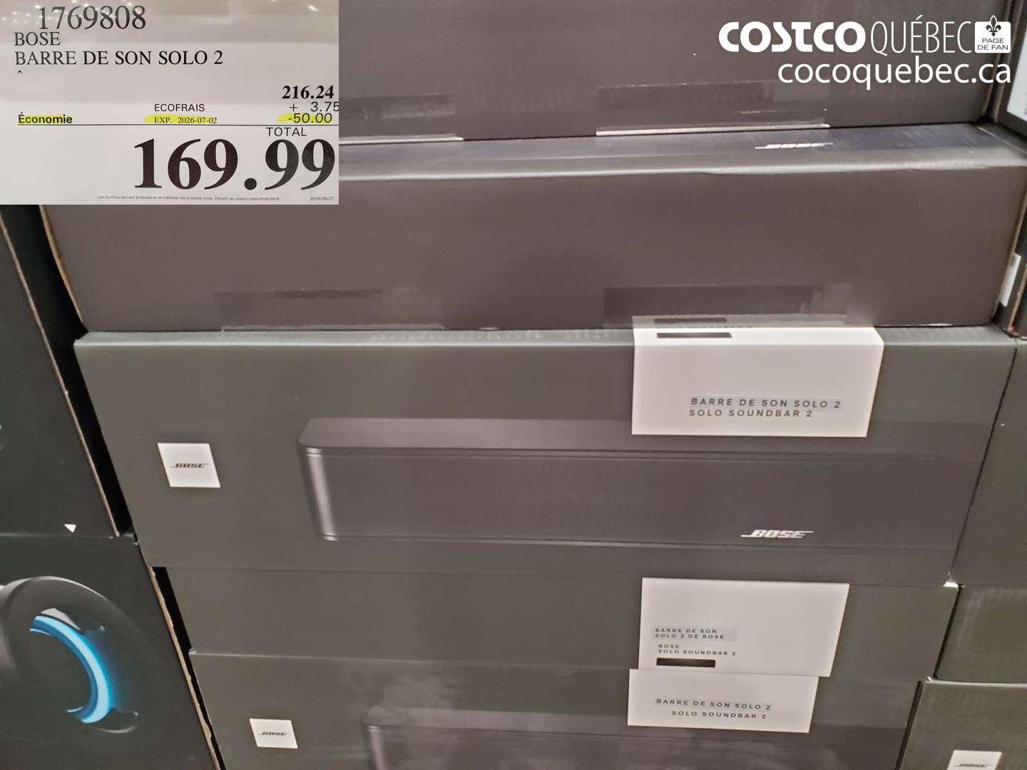 1769808 BOSE BARRE DE SON SOLO 2 ($50.00 INSTANT SAVINGS EXPIRES ON 2026-07-02) $169.99