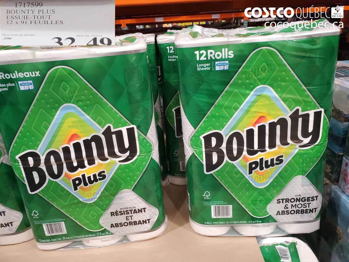 1717599 BOUNTY PLUS ESSUIE-TOUT 12 X 91 FEUILLES $32.49
