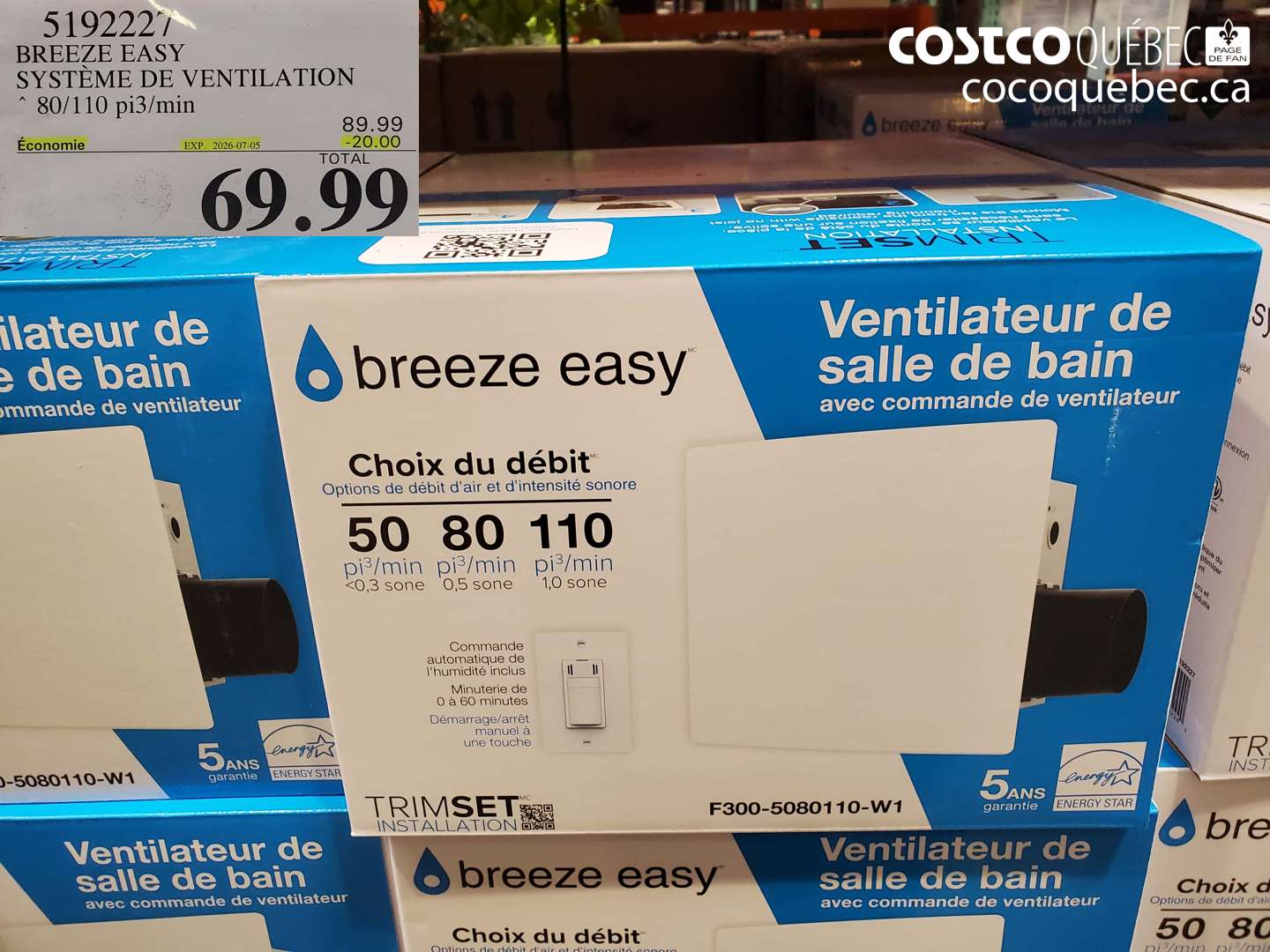 5192227 BREEZE EASY SYSTÈME DE VENTILATION 80/110 PI3/MIN ($20.00 INSTANT SAVINGS EXPIRES ON 2026-07-05) $69.99