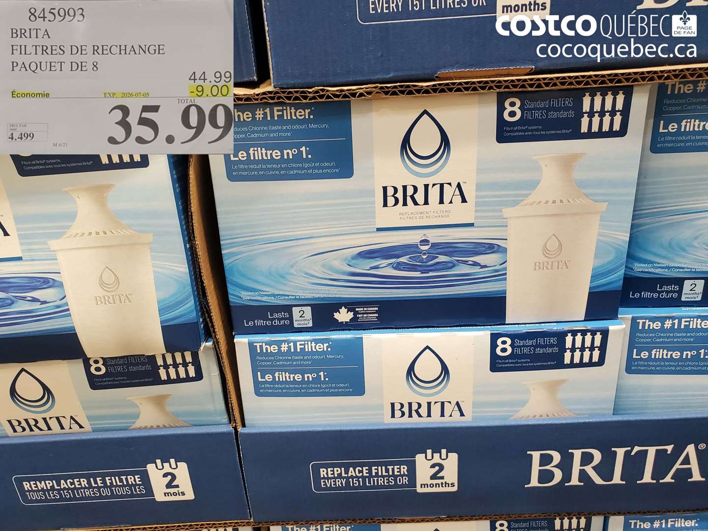 845993 BRITA FILTRES DE RECHANGE PAQUET DE 8 ($9.00 INSTANT SAVINGS EXPIRES ON 2026-07-05) $35.99