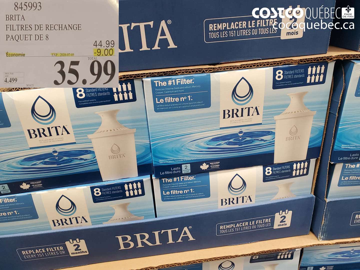 845993 BRITA FILTRES DE RECHANGE PAQUET DE 8 ($9.00 INSTANT SAVINGS EXPIRES ON 2026-07-05) $35.99