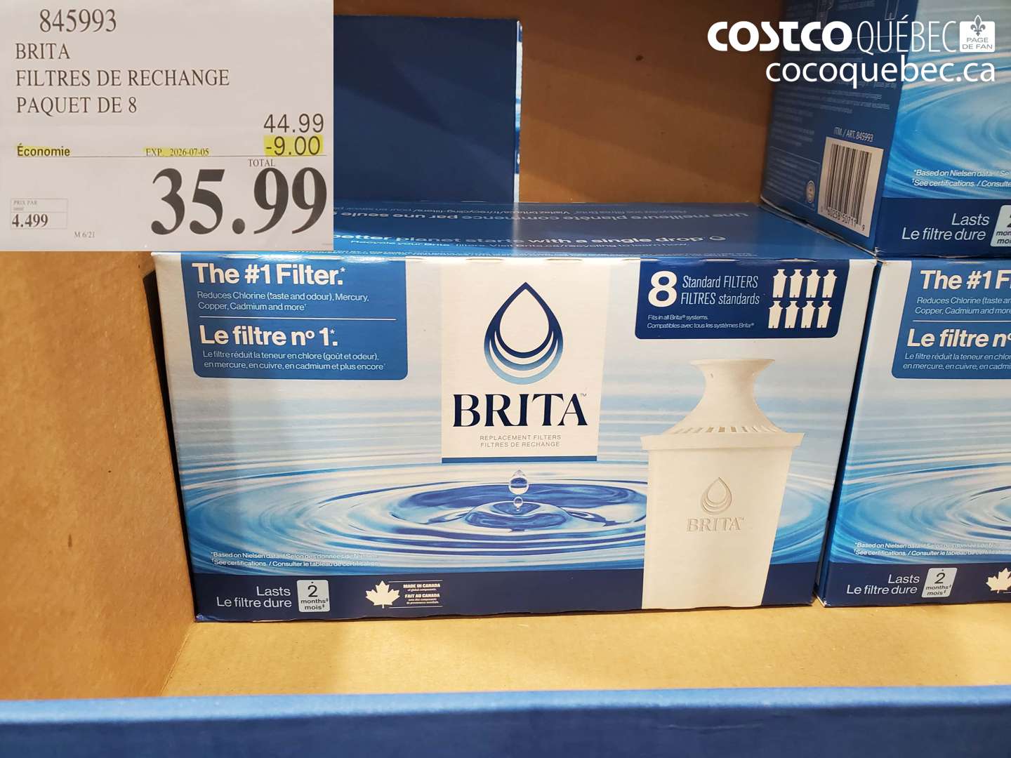 845993 BRITA FILTRES DE RECHANGE PAQUET DE 8 ($9.00 INSTANT SAVINGS EXPIRES ON 2026-07-05) $35.99