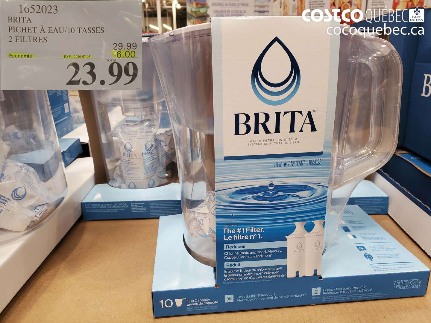 1652023 BRITA PICHET À EAU/10 TASSES 2 FILTRES ($6.00 INSTANT SAVINGS EXPIRES ON 2026-07-05) $23.99