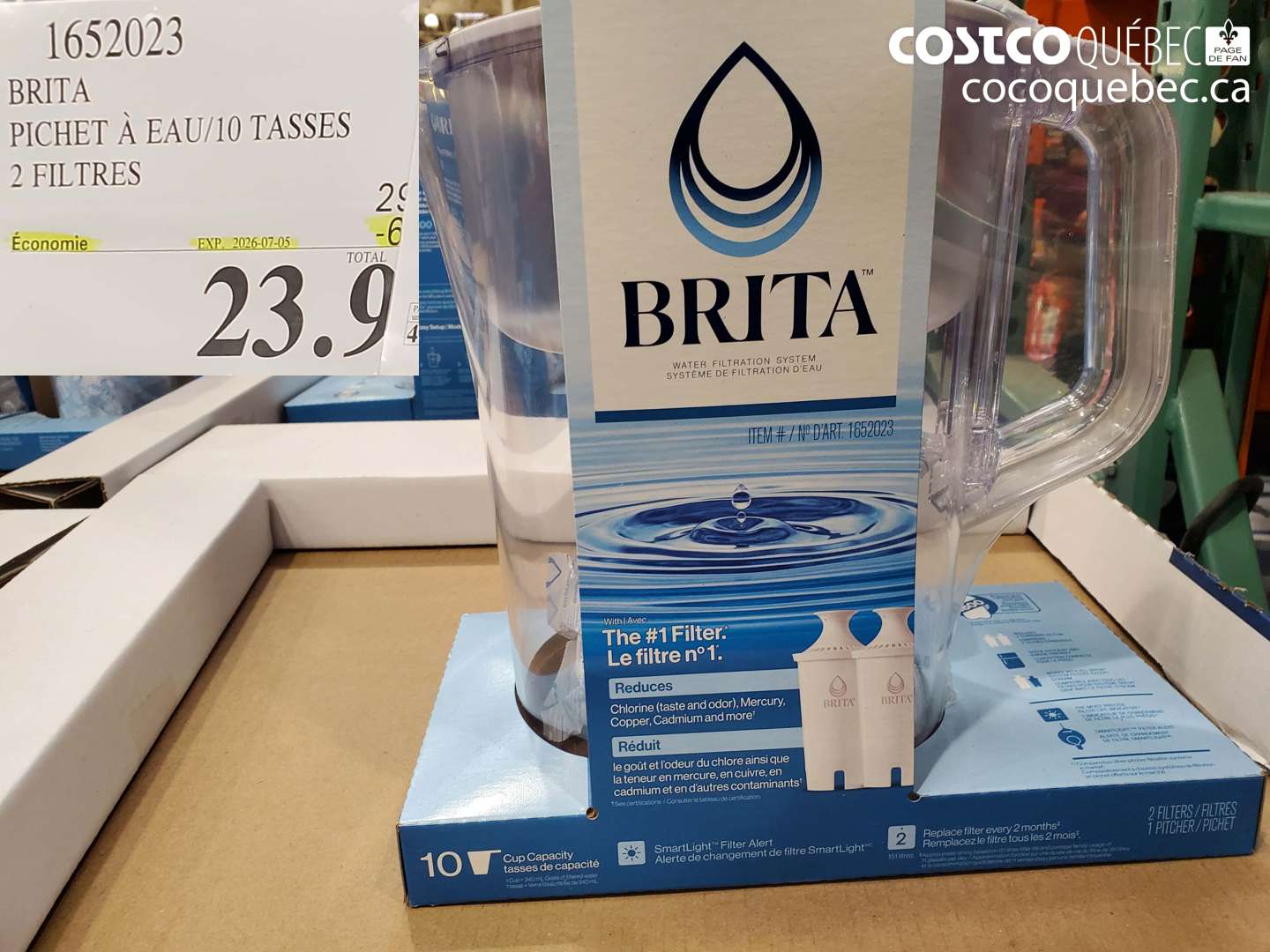 1652023 BRITA PICHET À EAU/10 TASSES 2 FILTRES ($6.00 INSTANT SAVINGS EXPIRES ON 2026-07-05) $23.99
