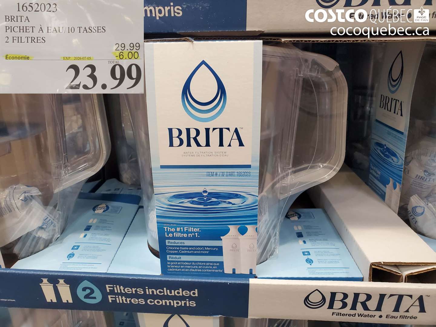 1652023 BRITA PICHET À EAU/10 TASSES 2 FILTRES ($6.00 INSTANT SAVINGS EXPIRES ON 2026-07-05) $23.99