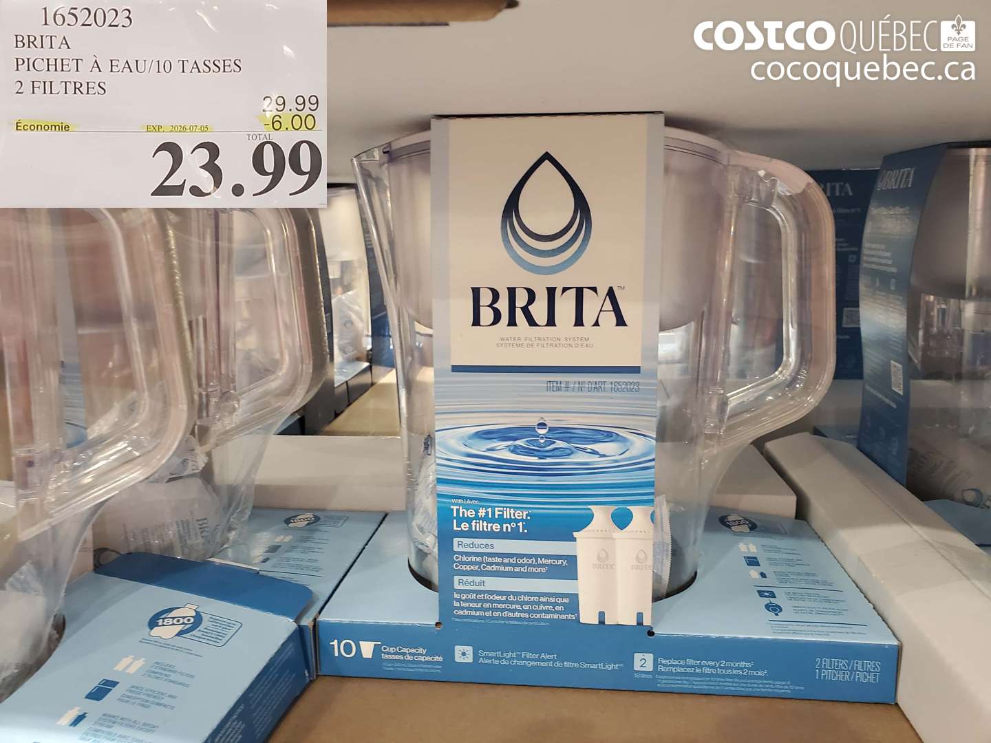 1652023 BRITA PICHET À EAU/10 TASSES 2 FILTRES ($6.00 INSTANT SAVINGS EXPIRES ON 2026-07-05) $23.99