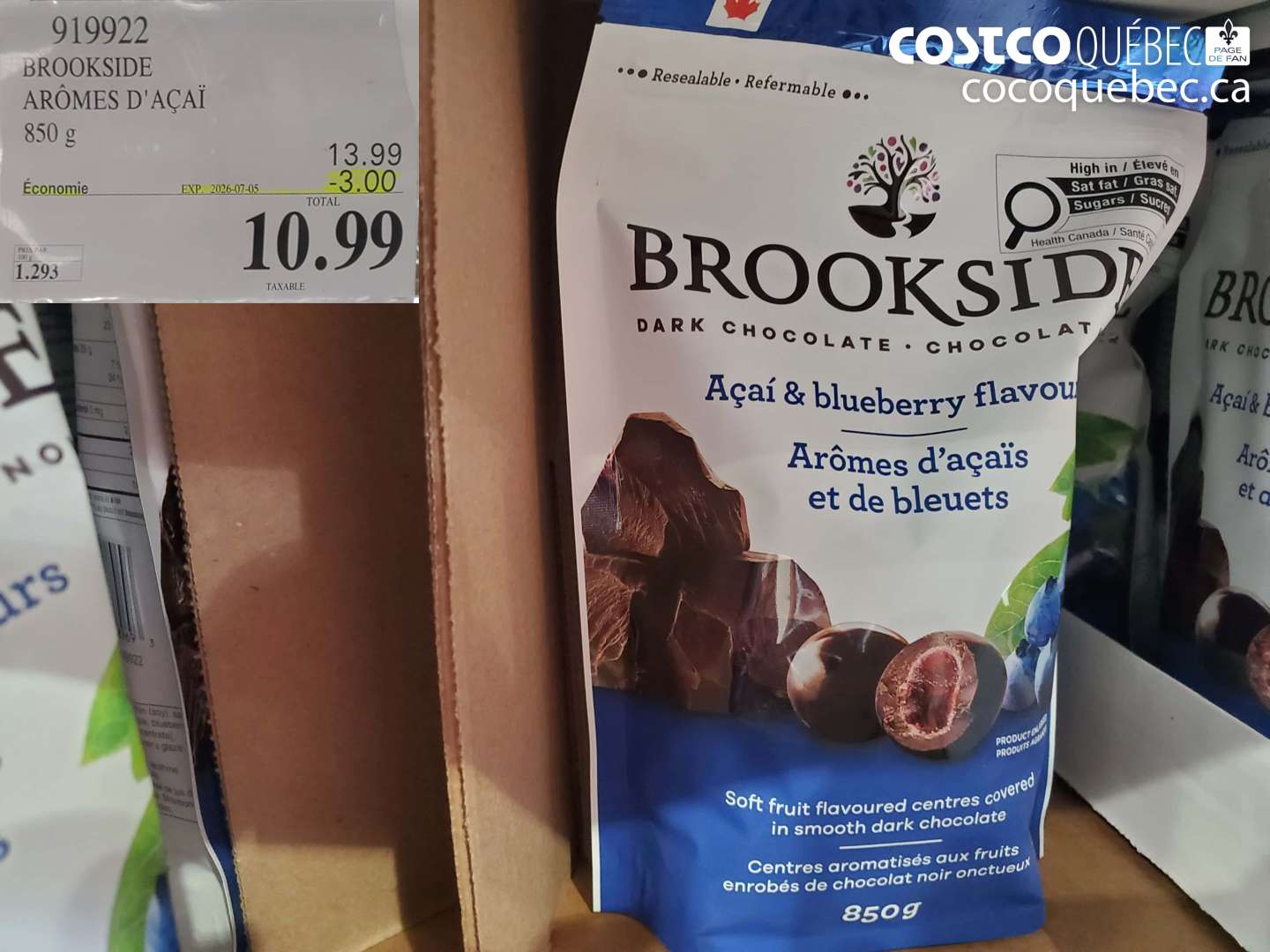 919922 BROOKSIDE ARÔMES D'AÇAÏ 850 G ($3.00 INSTANT SAVINGS EXPIRES ON 2026-07-05) $10.99