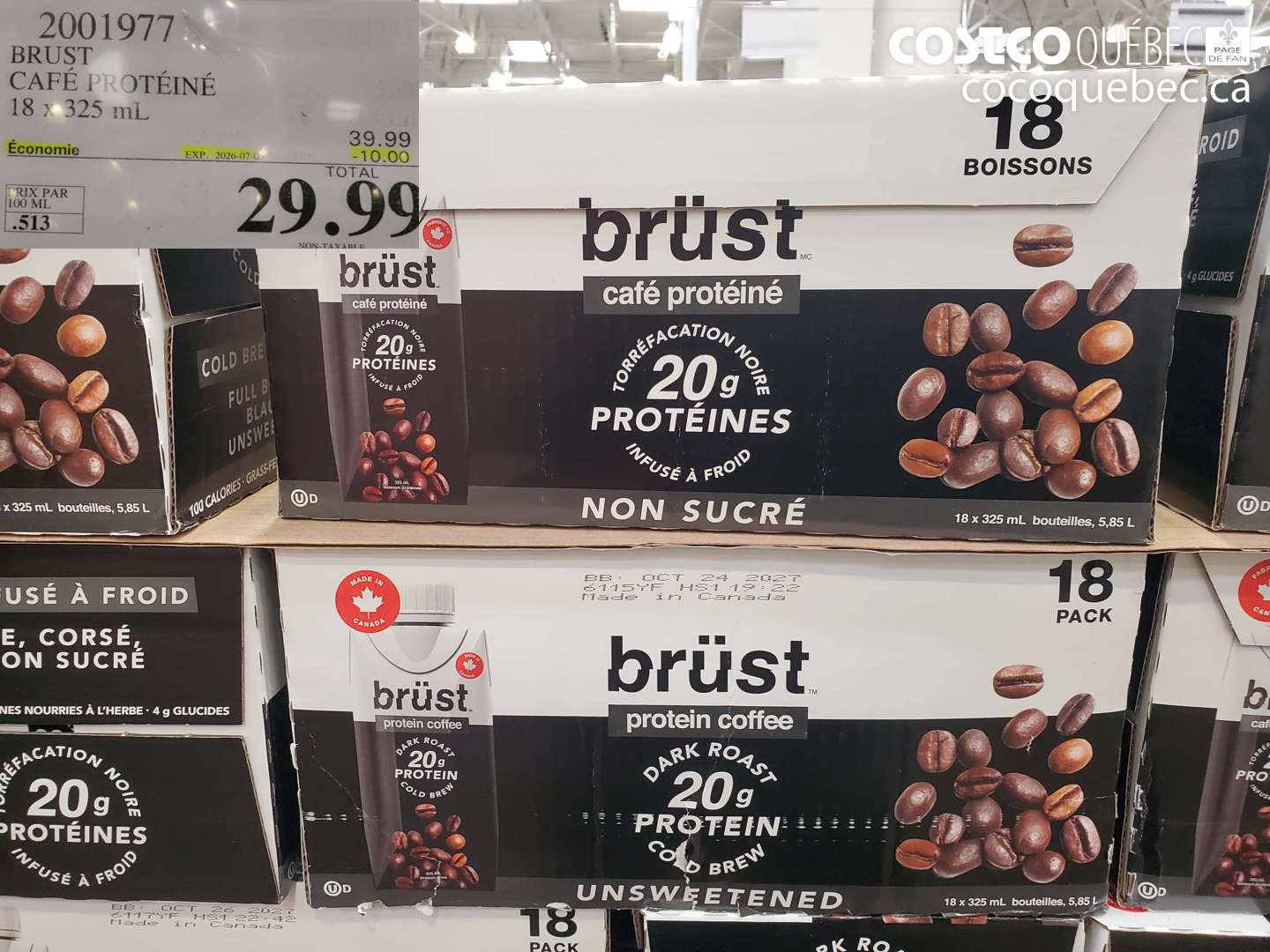 2001977 BRUST CAFÉ PROTÉINÉ 18 X 325 ML ($10.00 INSTANT SAVINGS EXPIRES ON 2026-07-05) $29.99