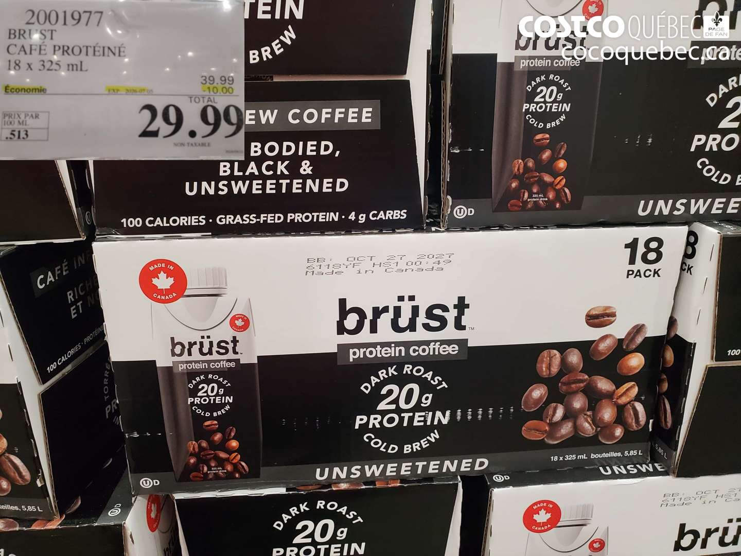 2001977 BRUST CAFÉ PROTÉINÉ 18 X 325 ML ($10.00 INSTANT SAVINGS EXPIRES ON 2026-07-05) $29.99