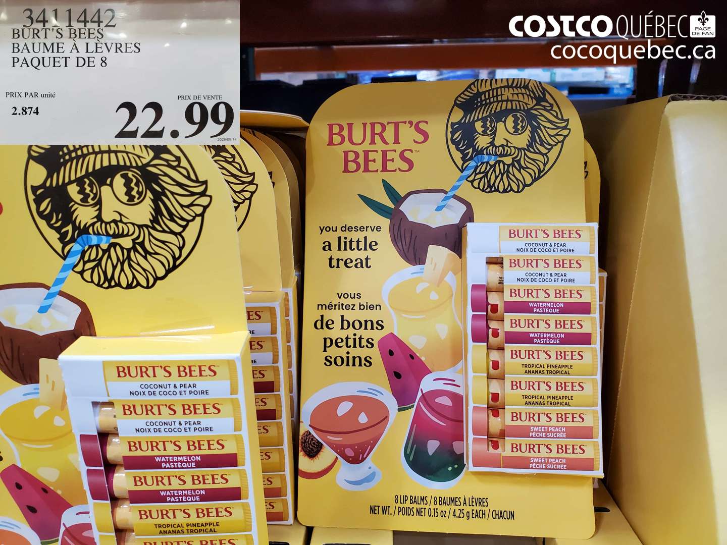 3411442 BURT'S BEES BAUME À LÈVRES PAQUET DE 8 $22.99
