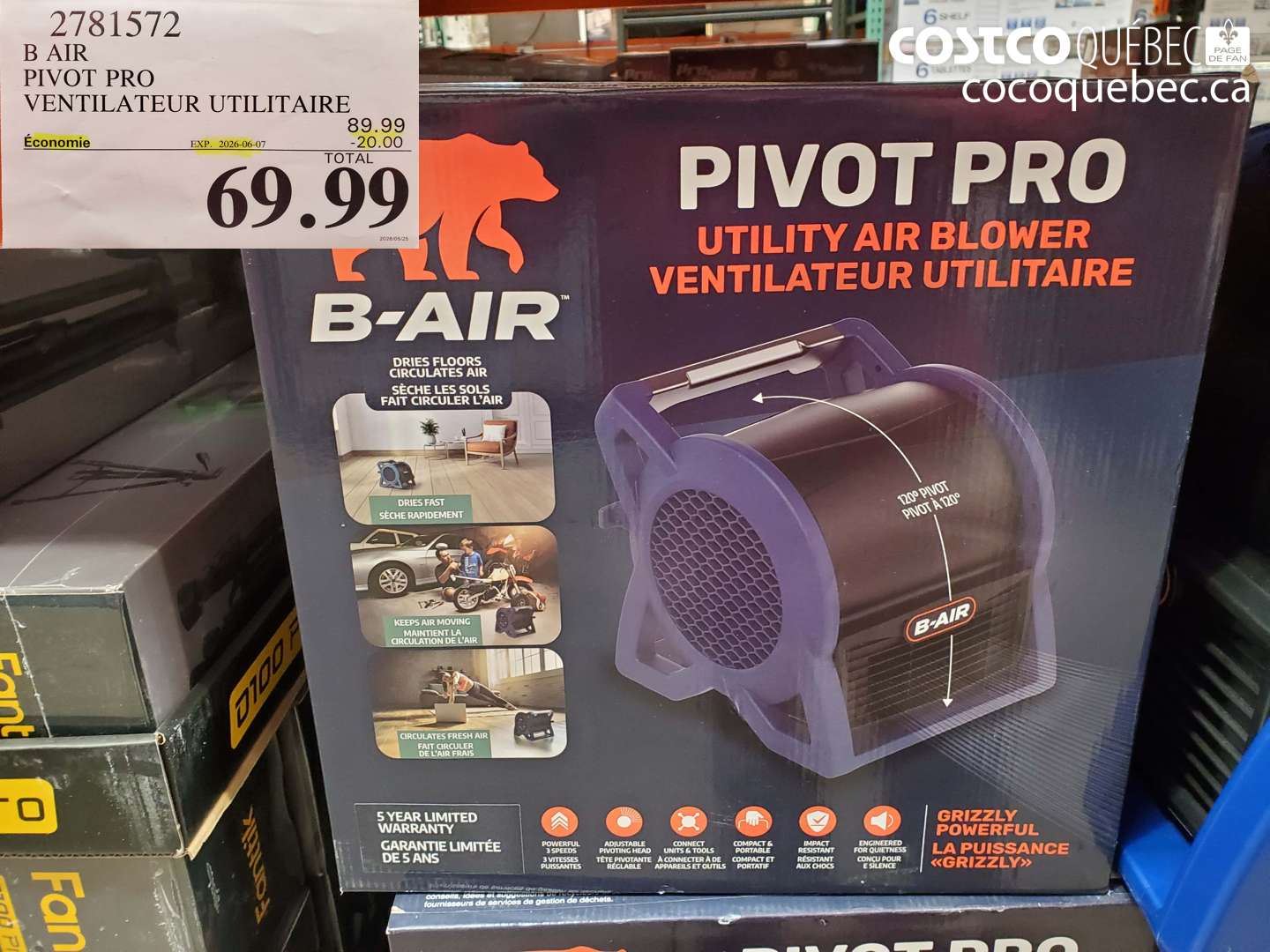 2781572 B AIR PIVOT PRO VENTILATEUR UTILITAIRE ($20.00 INSTANT SAVINGS EXPIRES ON 2026-06-07) $69.99