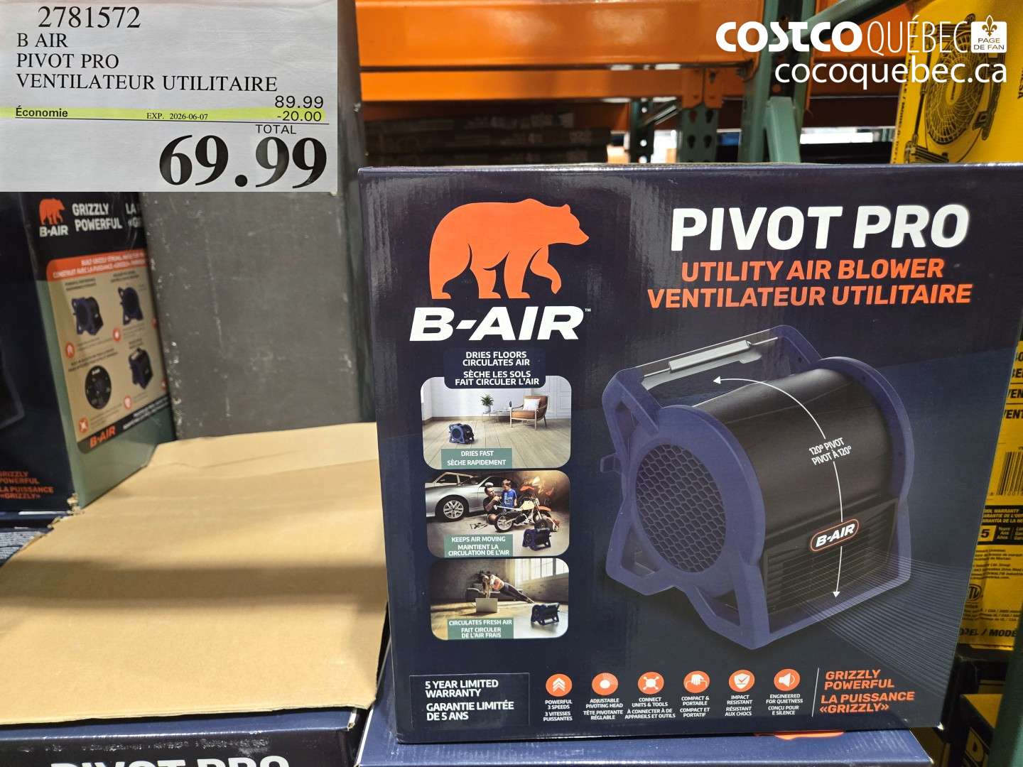 2781572 B AIR PIVOT PRO VENTILATEUR UTILITAIRE ($20.00 INSTANT SAVINGS EXPIRES ON 2026-06-07) $69.99