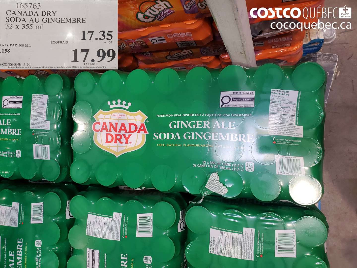 165763 CANADA DRY SODA AU GINGEMBRE 32 X 355 ML $17.35