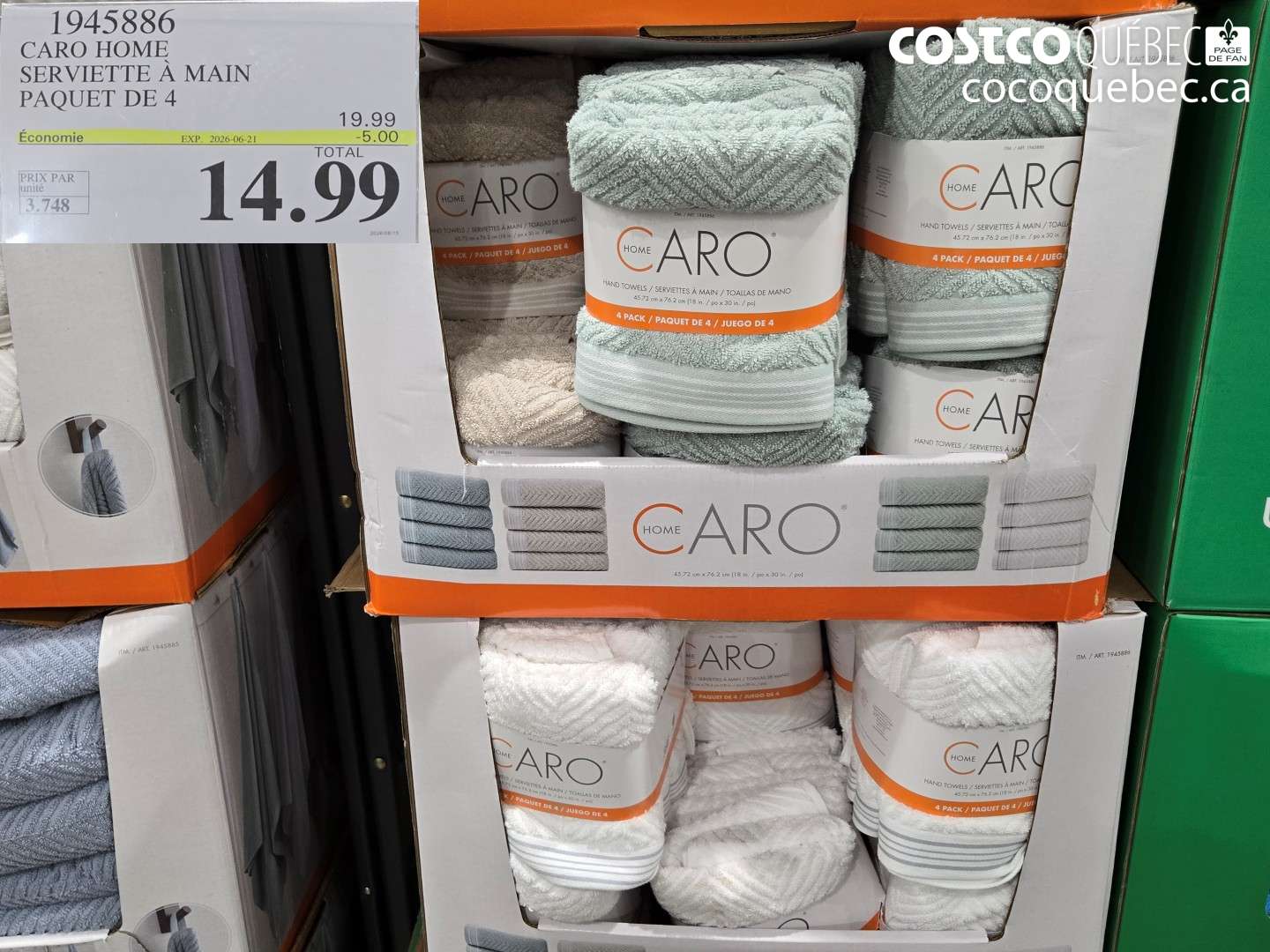 1945886 CARO HOME SERVIETTE À MAIN PAQUET DE 4 ($5.00 INSTANT SAVINGS EXPIRES ON 2026-06-21) $14.99