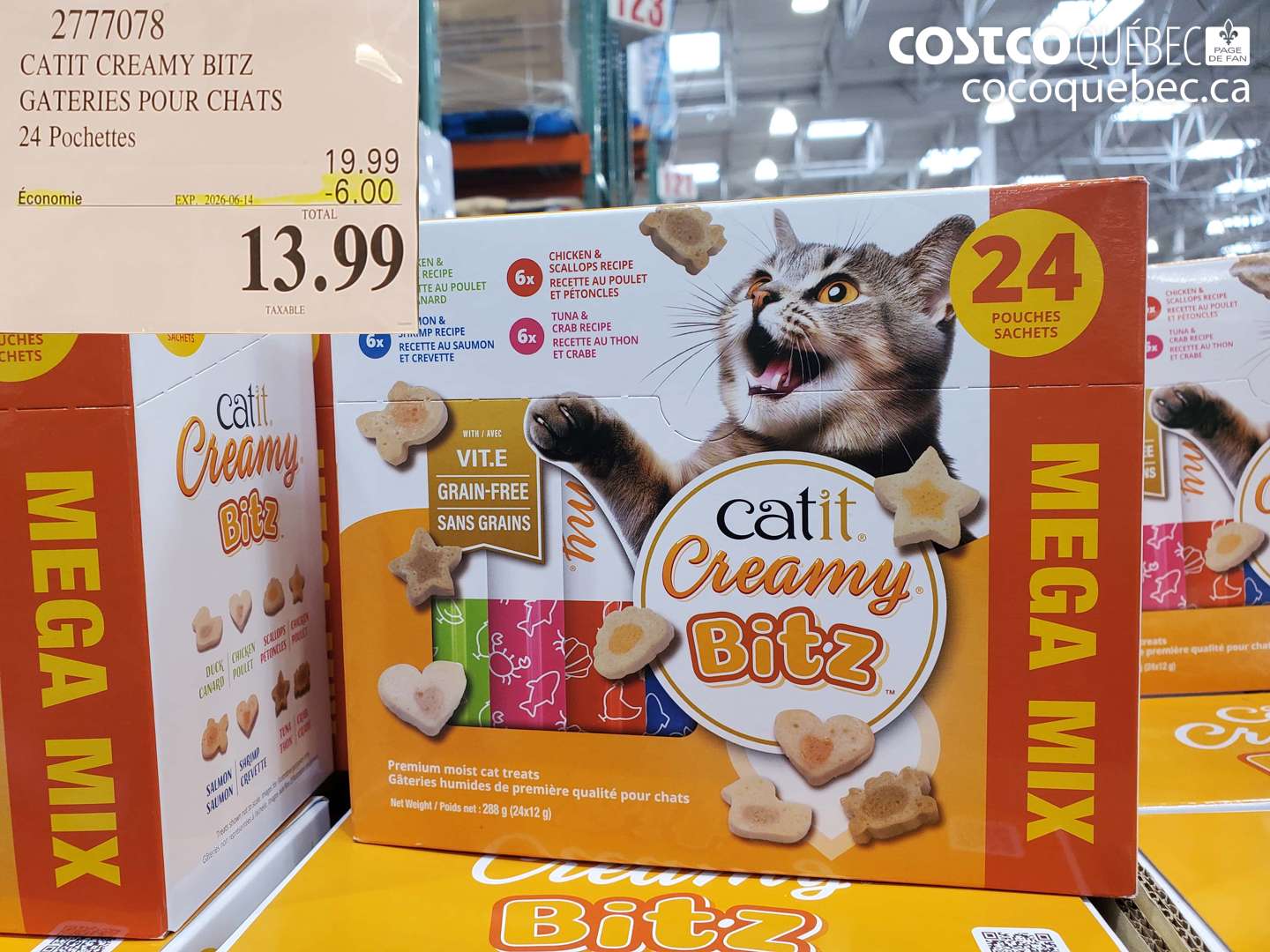 2777078 CATIT CREAMY BITZ GATERIES POUR CHATS 24 POCHETTES ($6.00 INSTANT SAVINGS EXPIRES ON 2026-06-14) $13.99