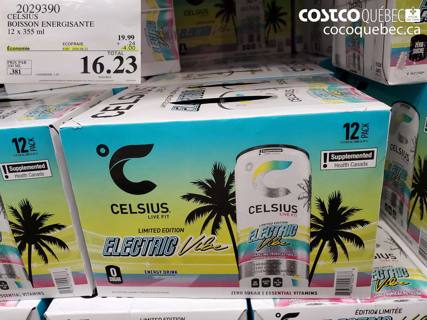 2029390 CELSIUS BOISSON ENERGISANTE 12 X 355 ML ($4.00 INSTANT SAVINGS EXPIRES ON 2026-06-21) $16.23