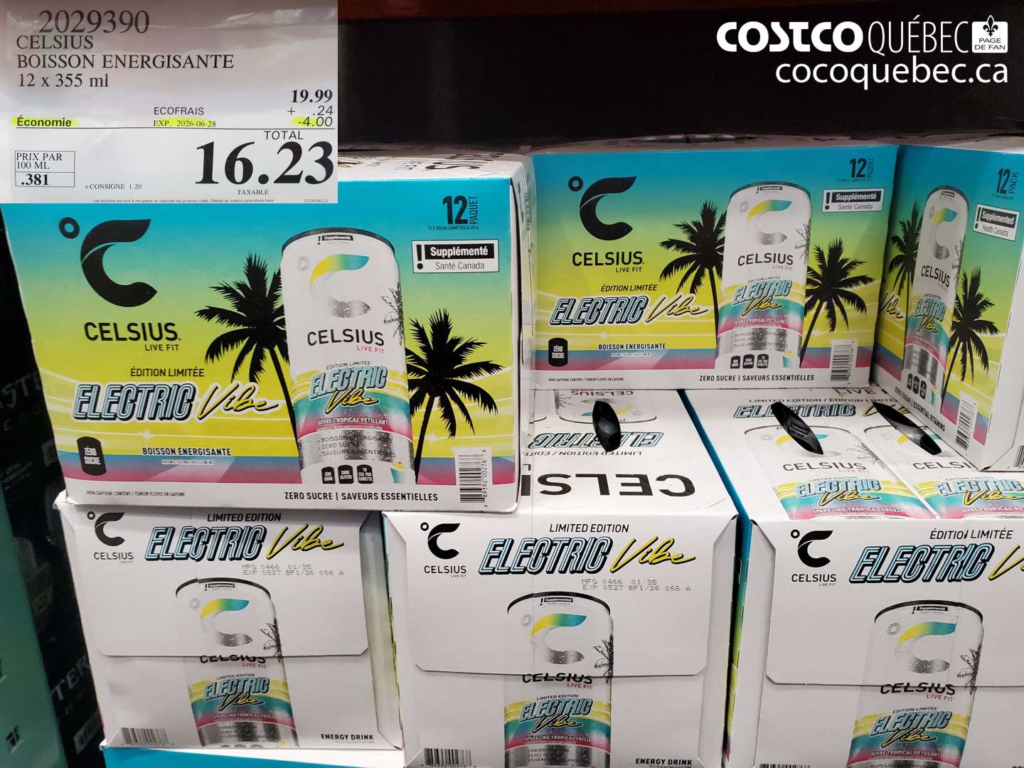 2029390 CELSIUS BOISSON ENERGISANTE 12 X 355 ML ($4.00 INSTANT SAVINGS EXPIRES ON 2026-06-28) $16.23
