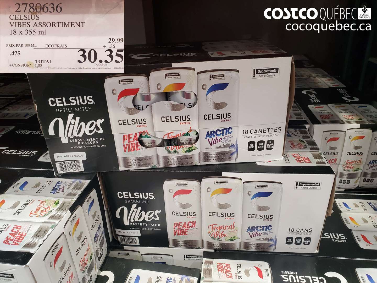 2780636 CELSIUS VIBES ASSORTIMENT 18 X 355 ML $30.35