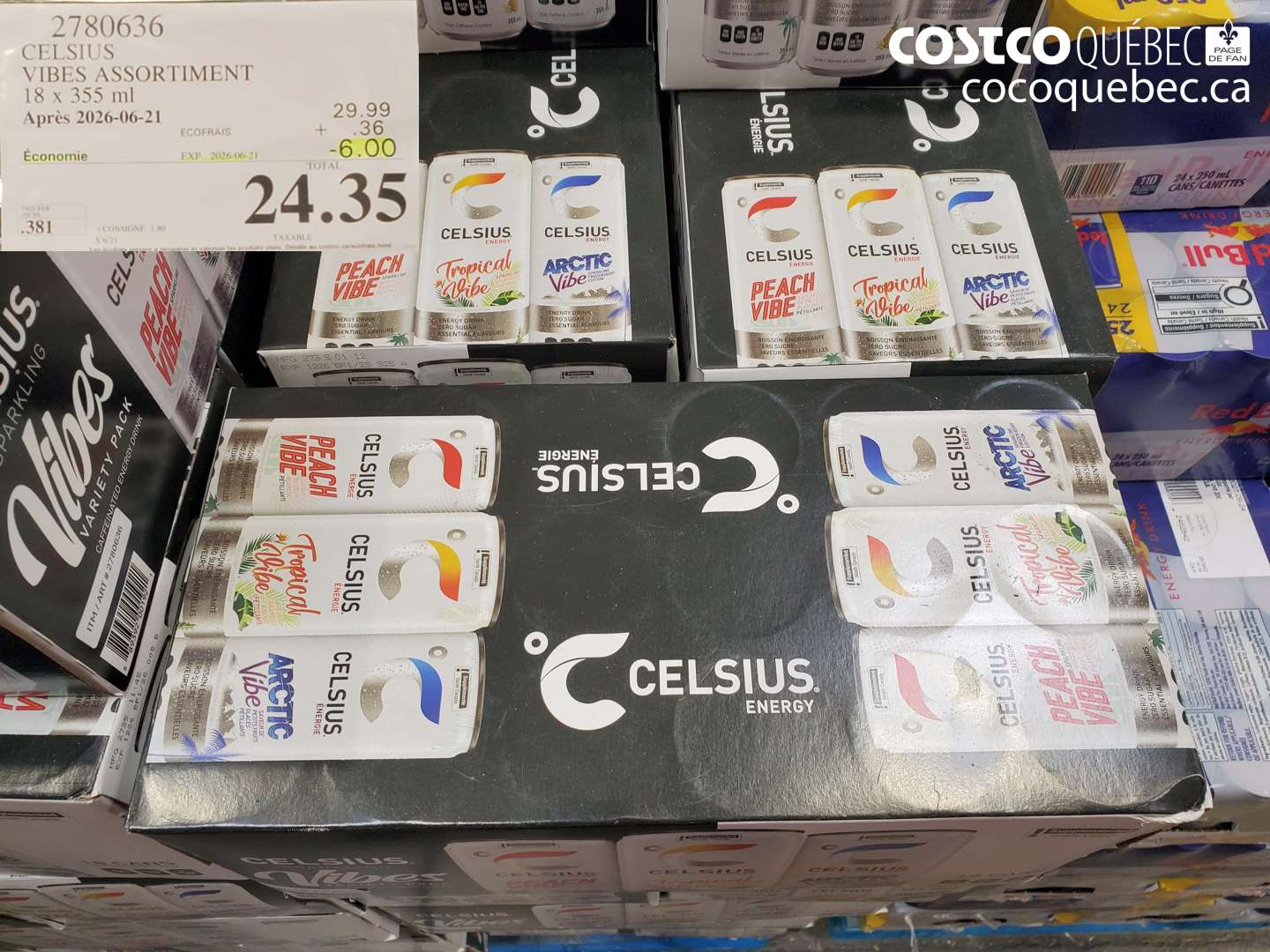 2780636 CELSIUS VIBES ASSORTIMENT 18 X 355 ML ($6.00 INSTANT SAVINGS EXPIRES ON 2026-06-21) $24.35