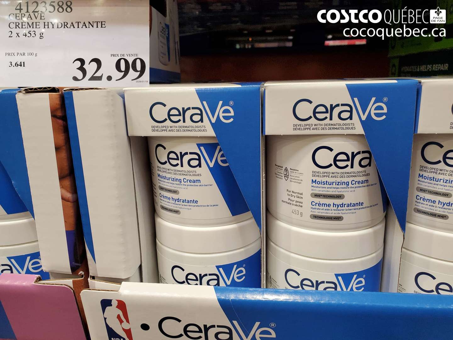 4123588 CERAVE CRÈME HYDRATANTE 2 X 453 G $32.99