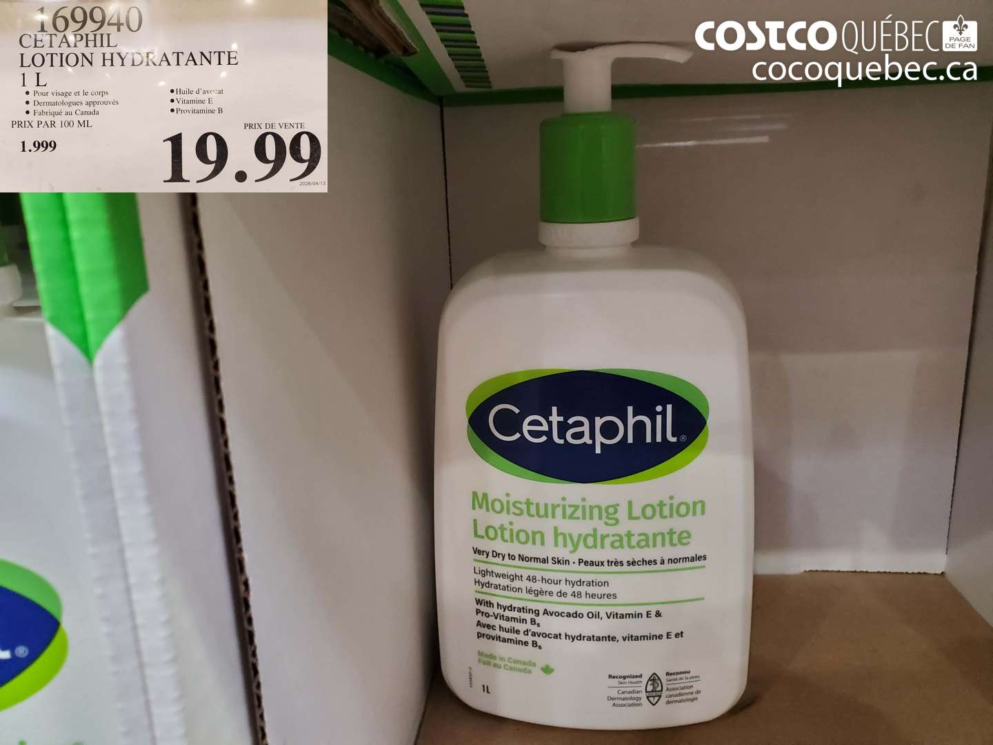 169940 CETAPHIL LOTION HYDRATANTE 1 L $19.99