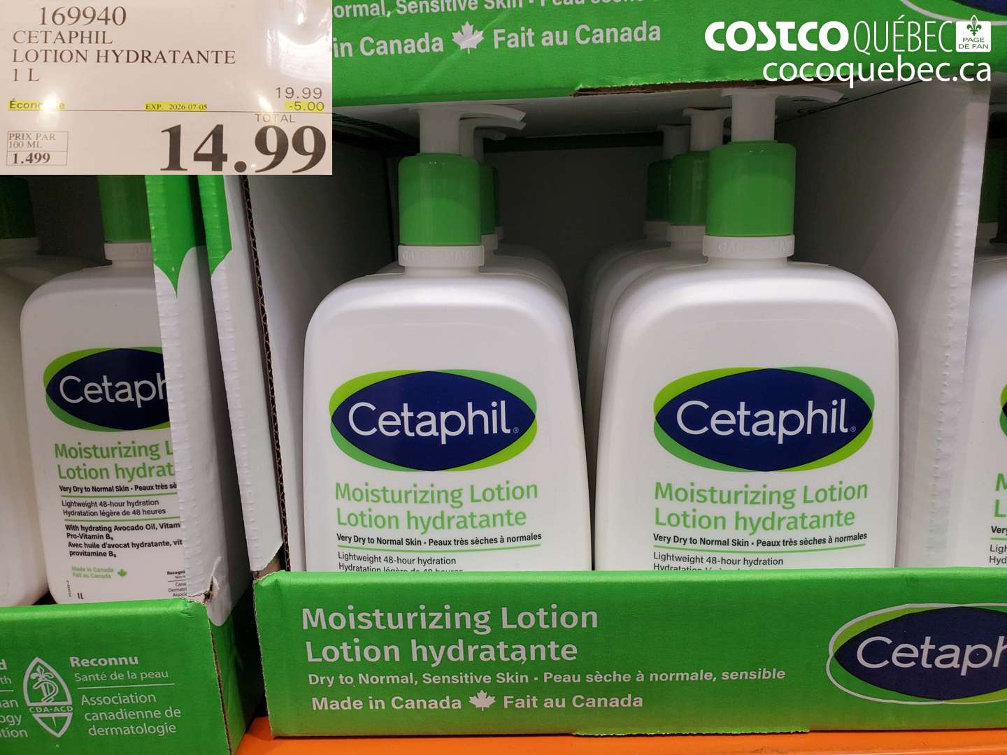 169940 CETAPHIL LOTION HYDRATANTE 1 L ($5.00 INSTANT SAVINGS EXPIRES ON 2026-07-05) $14.99