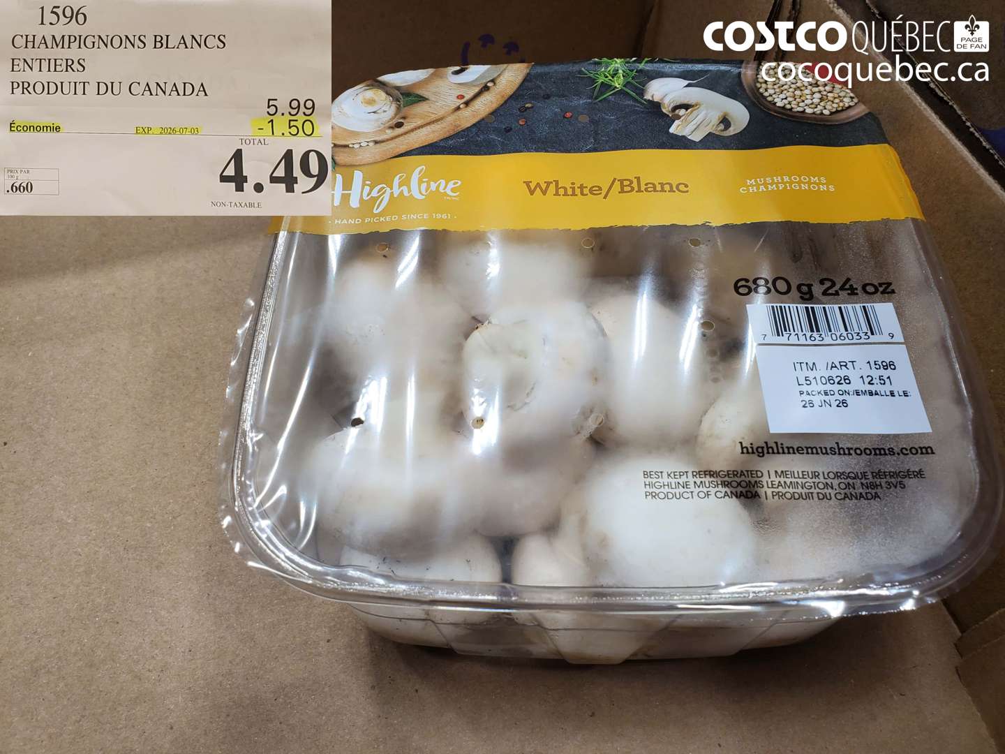 1596 CHAMPIGNONS BLANCS ENTIERS PRODUIT DU CANADA ($1.50 INSTANT SAVINGS EXPIRES ON 2026-07-03) $4.49