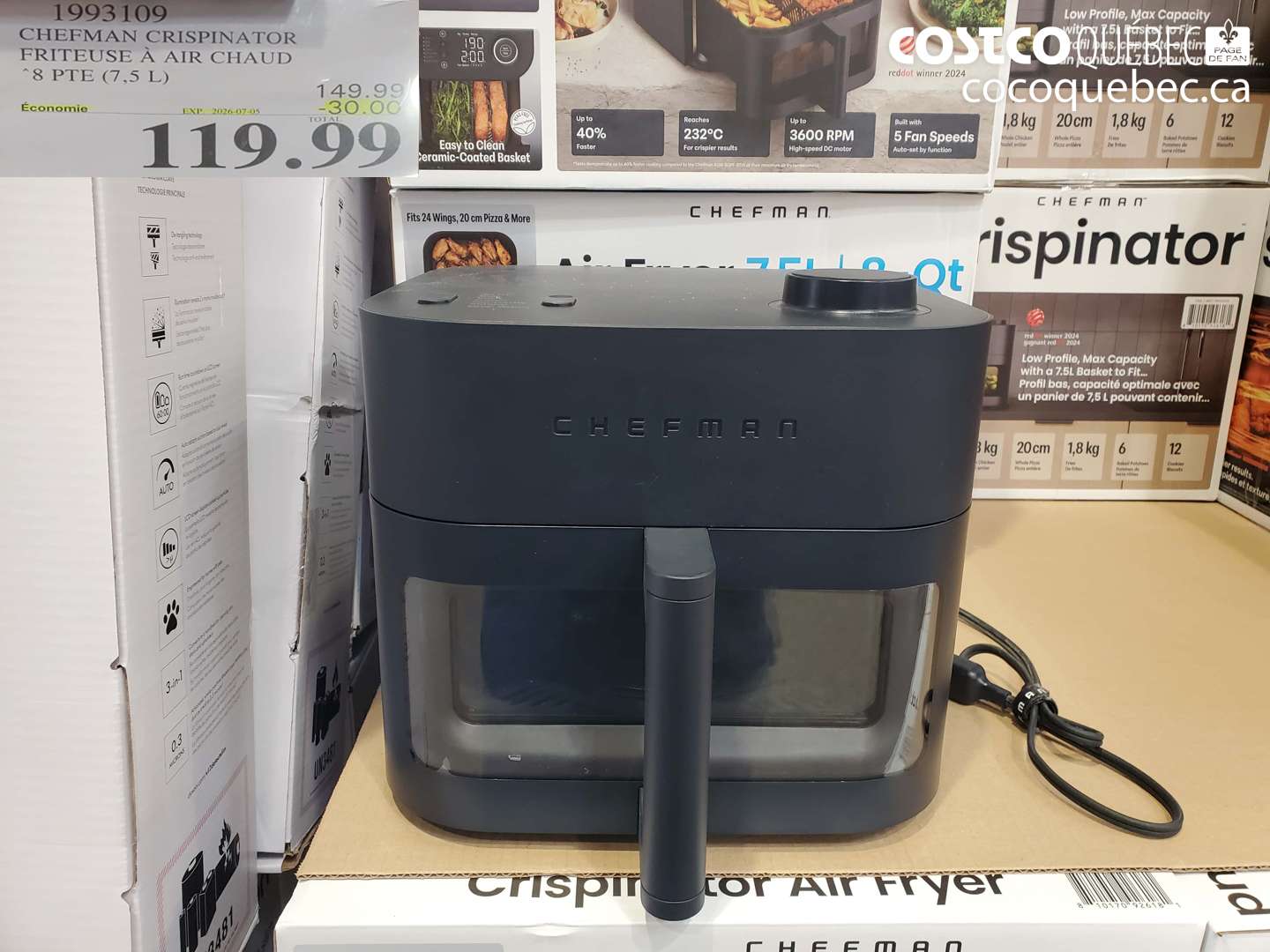 1993109 CHEFMAN CRISPINATOR FRITEUSE À AIR CHAUD 8 PTE (7.5 L) ($30.00 INSTANT SAVINGS EXPIRES ON 2026-07-05) $119.99