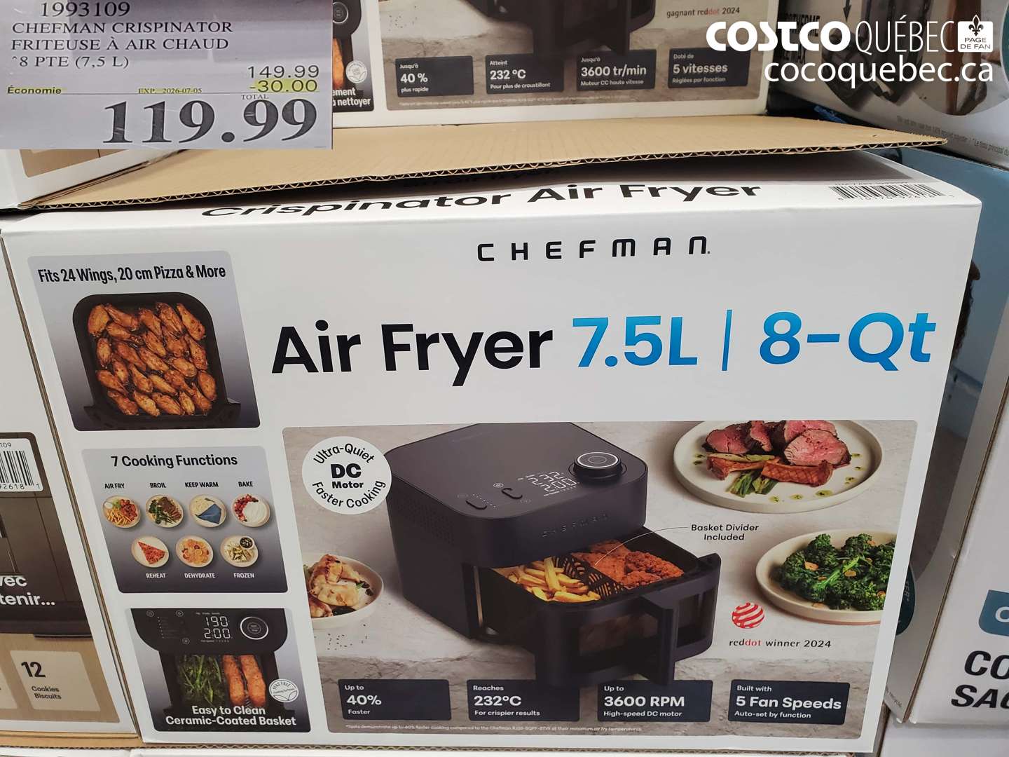1993109 CHEFMAN CRISPINATOR FRITEUSE À AIR CHAUD 8 PTE (7.5 L) ($30.00 INSTANT SAVINGS EXPIRES ON 2026-07-05) $119.99