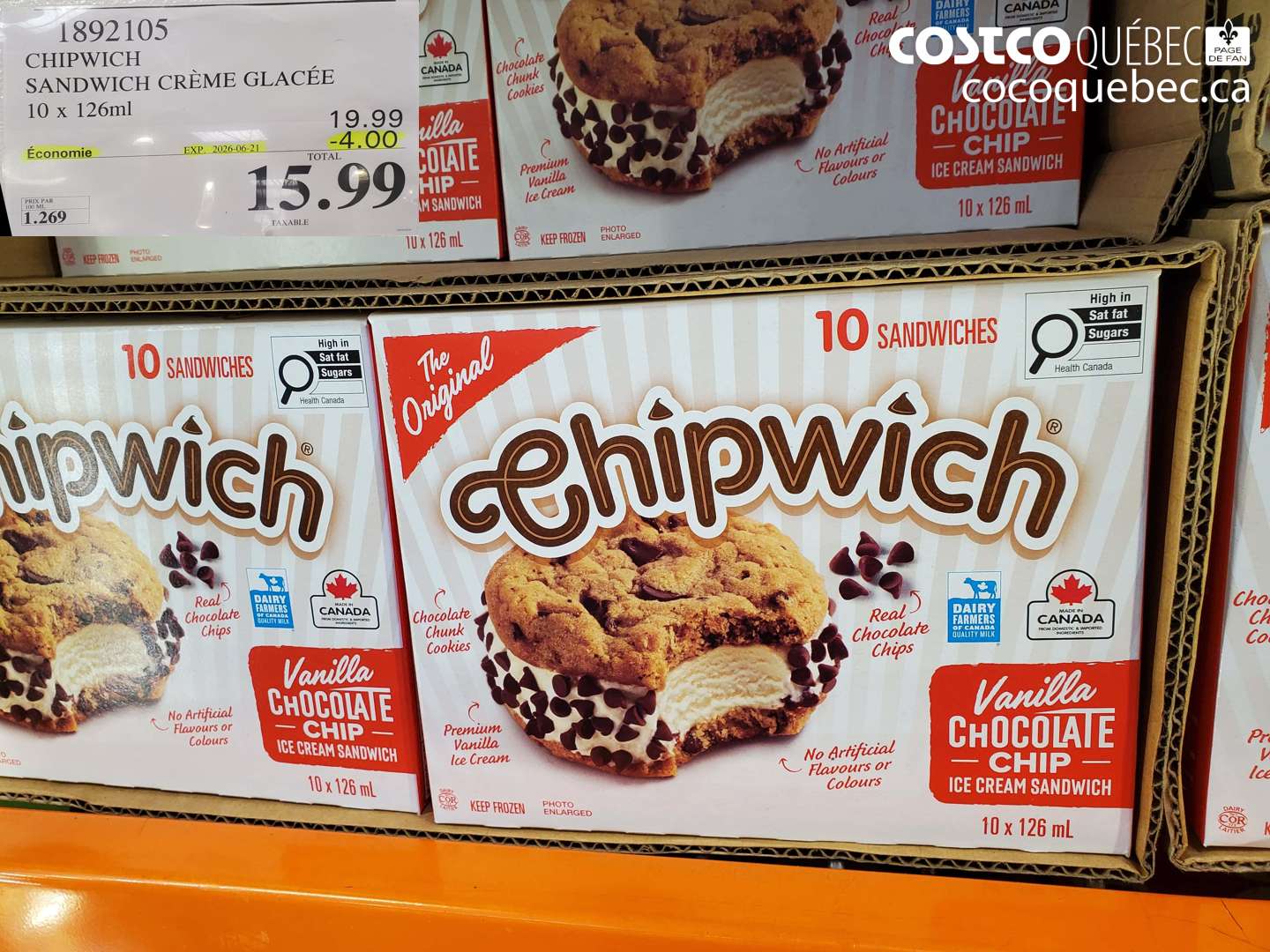 1892105 CHIPWICH SANDWICH CRÈME GLACÉE 10 X 126ML ($4.00 INSTANT SAVINGS EXPIRES ON 2026-06-21) $15.99